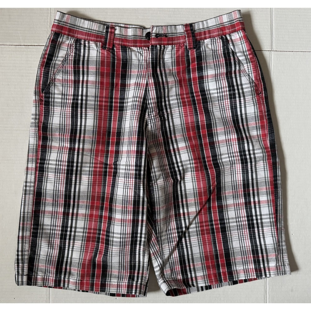 SOUTHPOLE - Men's Vintage Black Red White Plaid Shorts -‎ Size 34x12